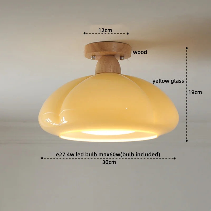 Afralia™ Glass LED Ceiling Lamp Copper Walnut Modern Living Room Lighting Fixtures
