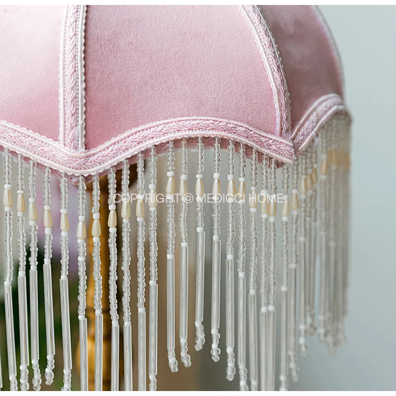 Afralia™ Retro Velvet Pink Lampshade With Beaded Tassel - Girls Bedroom Luxe Lamp Cover