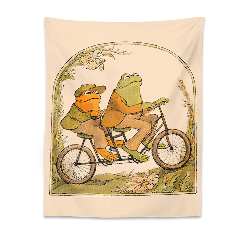 Afralia™ Psychedelic Frog Tapestry Goblincore Toad Bicycle Wall Hanging Hippie Room Decor