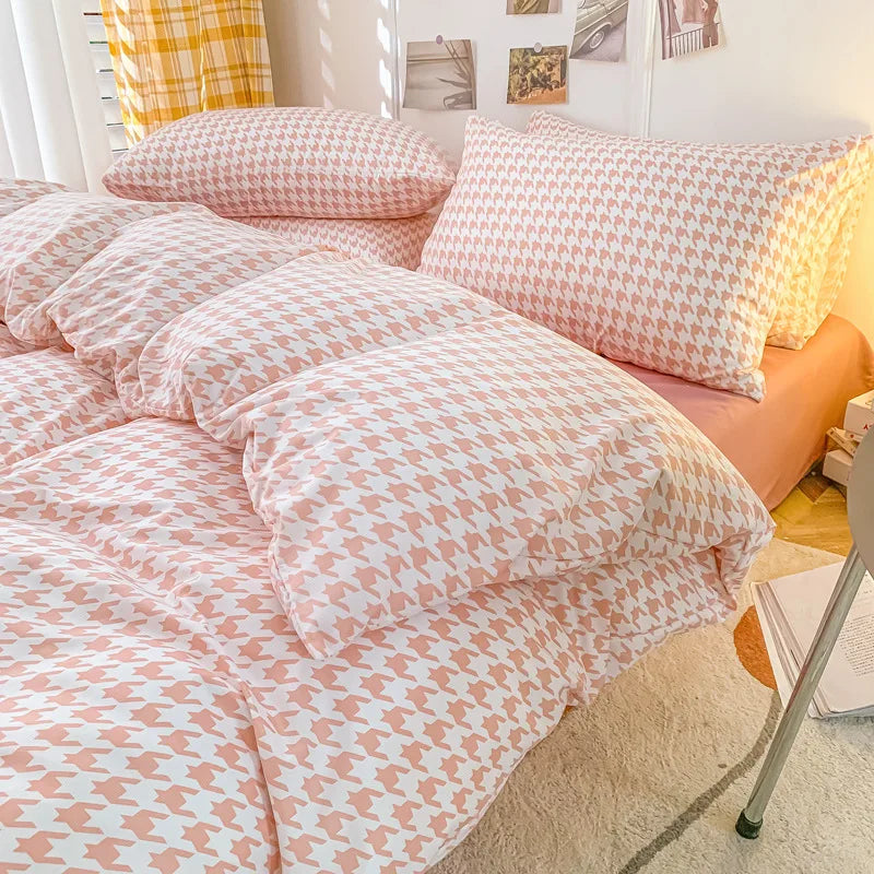 Afralia™ Nordic Checkerboard Pattern Washed Cotton Bedding Set for All-Season Comfort