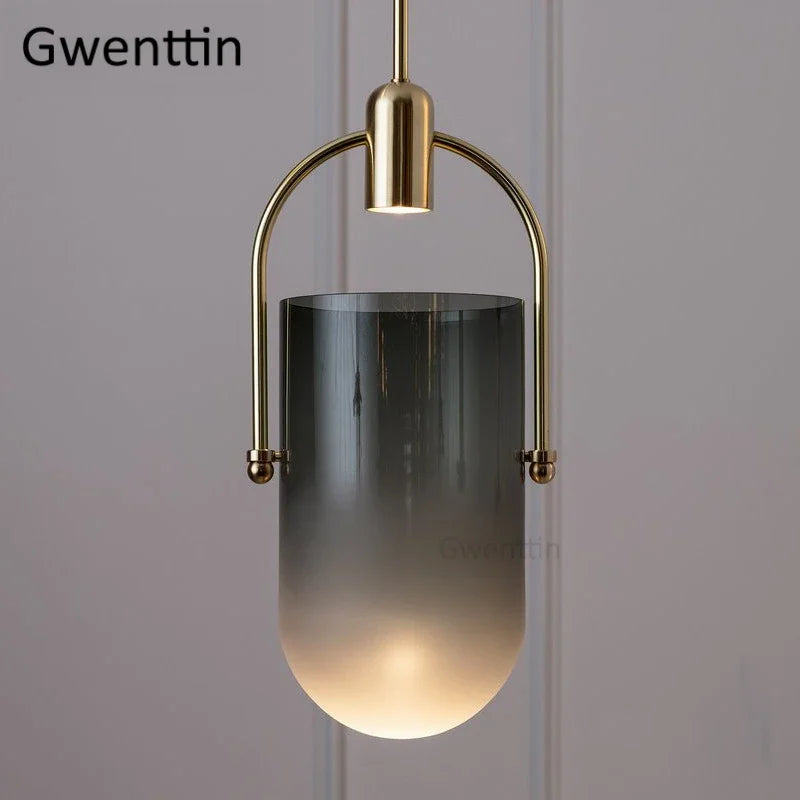 Afralia™ Bucket Glass Pendant Lamp LED Modern Hanging Lights for Dining Room Kitchen Home Décor