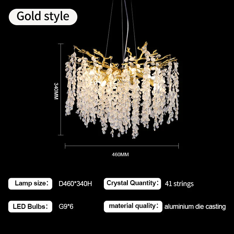 Afralia™ Grape Crystal Chandelier Silver Gold LED Tree Branch Luxury Lighting