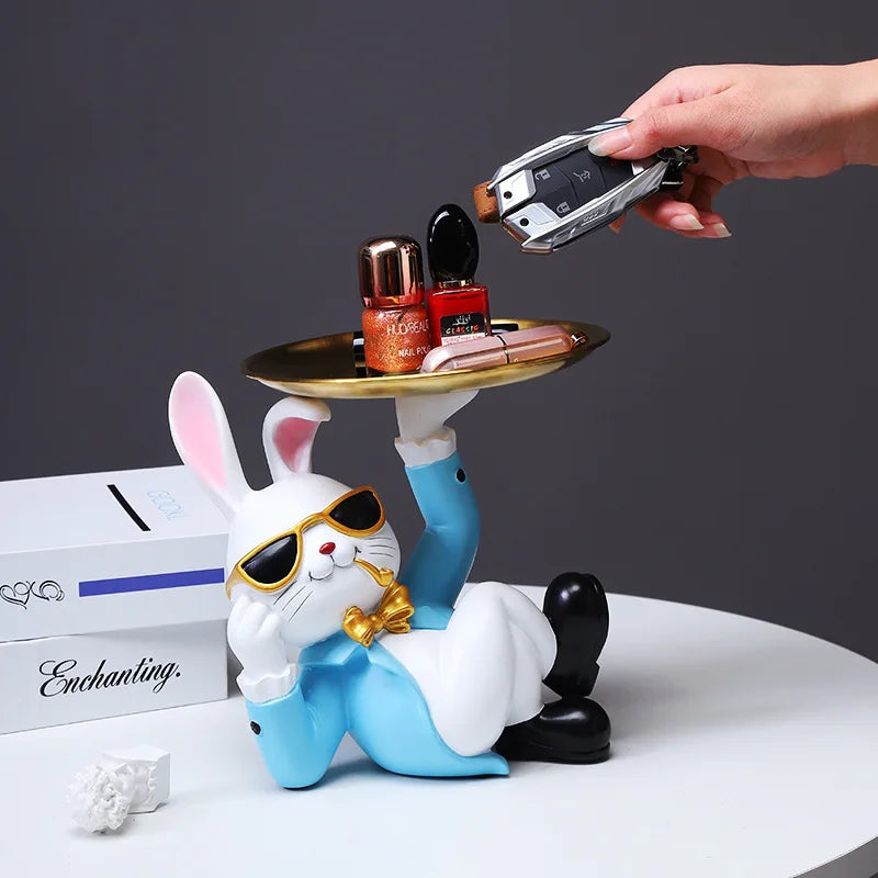 Afralia™ Resin Rabbit Sculpture: Bunny Storage Box & Key Holder Home Decor