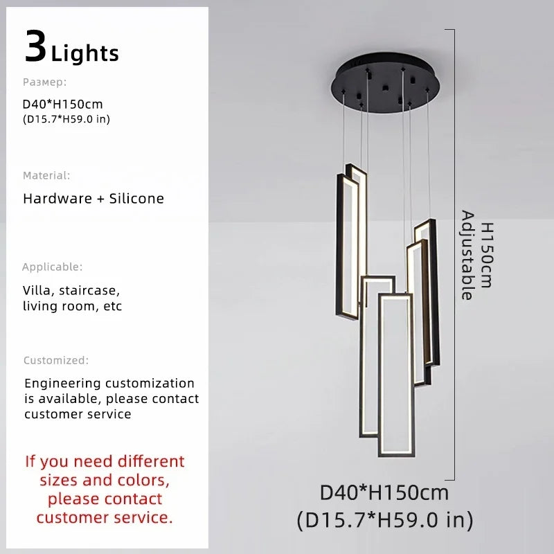 Afralia™ Modern Black Silicone LED Staircase Chandelier for High Ceilings