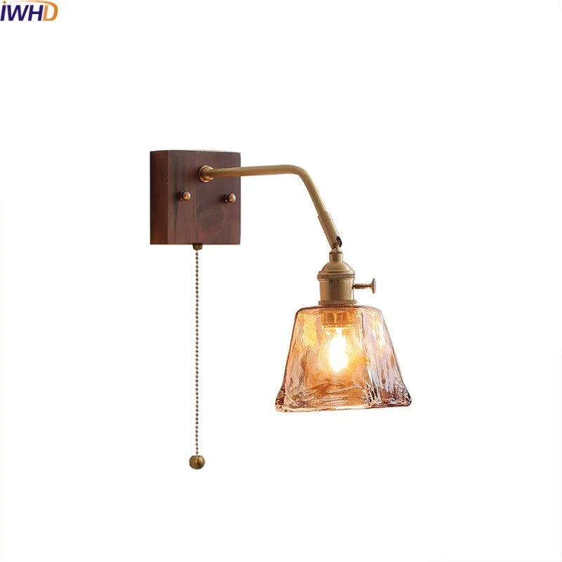 Afralia™ Amber Glass LED Wall Sconce Pull Chain Switch.