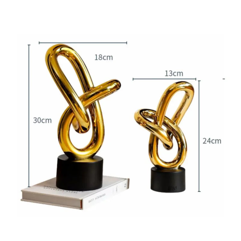 Afralia™ Resin Crafts Golden Rings Chains Geometric Sculpture Figurines Hollow Decor