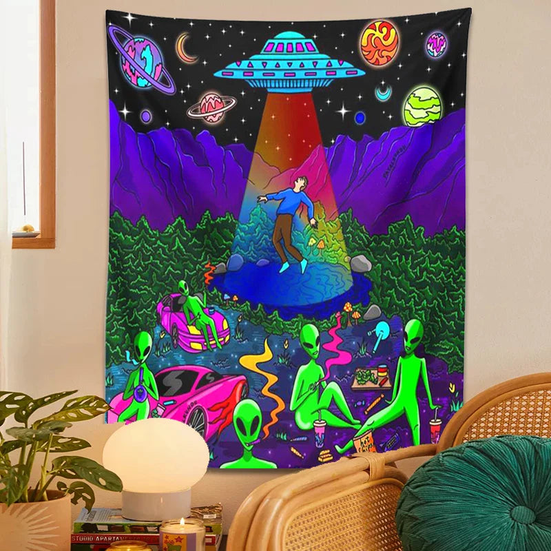 Afralia™ UFO Cartoon Tapestry Wall Hanging for Home Decor