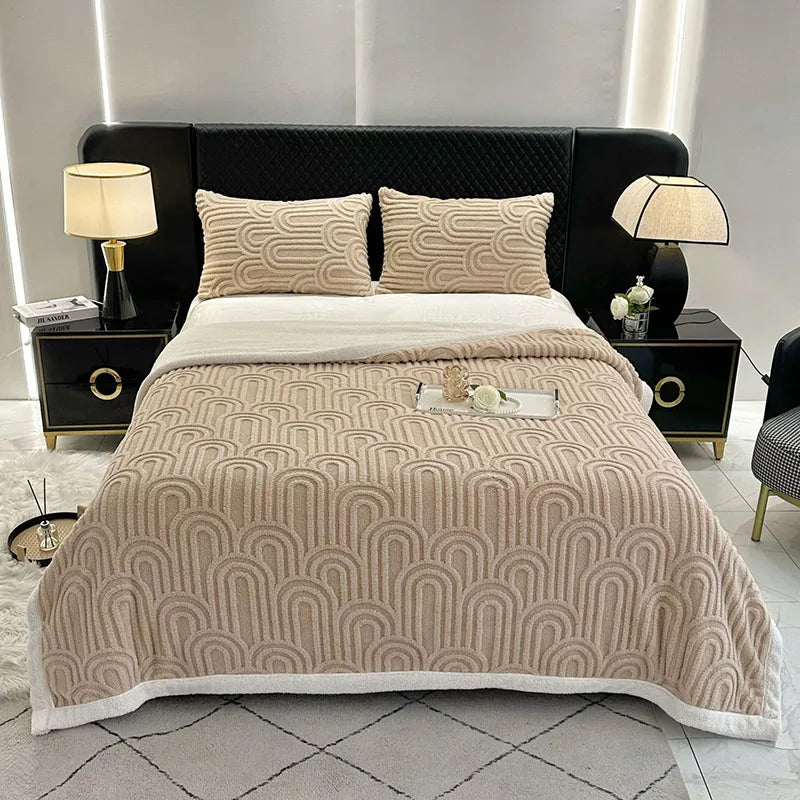 Afralia™ Double Layered Flannel Arch Jacquard Plush Blanket - Warm & Cozy Coral Fleece Quilt