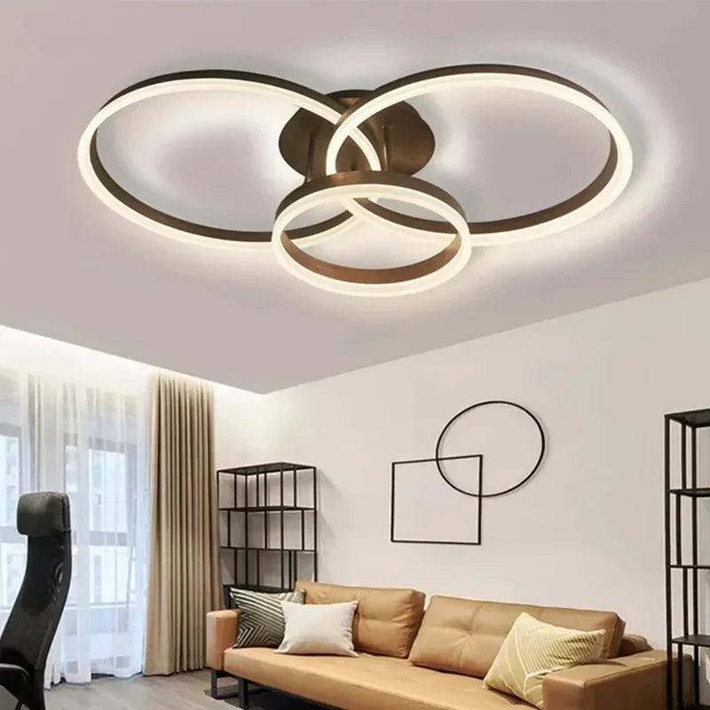 Afralia™ Modern Golden White Ring Chandelier for Living Room, Dimmable LED Ceiling Light