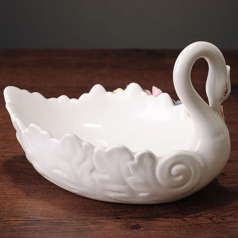 Afralia™ Swan Ceramic Fruit Tray and Ashtray Set for Elegant Living Room Decor