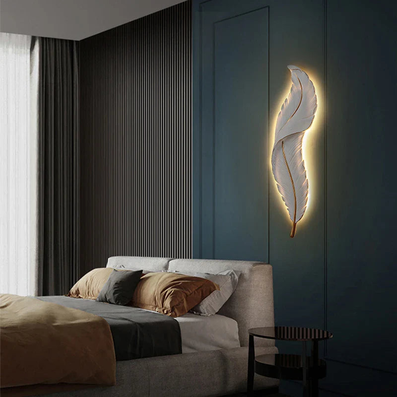 Afralia™ White Feather Resin Wall Lamp for TV Backdrop, Bedroom, Aisle, Corridor