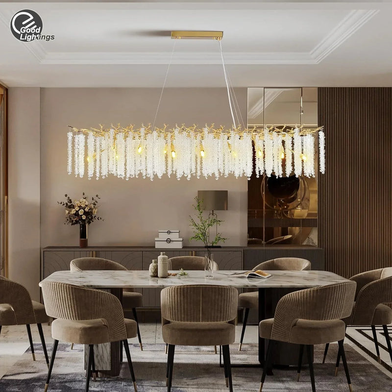 Afralia™ Gold Round Crystal Branches Chandelier