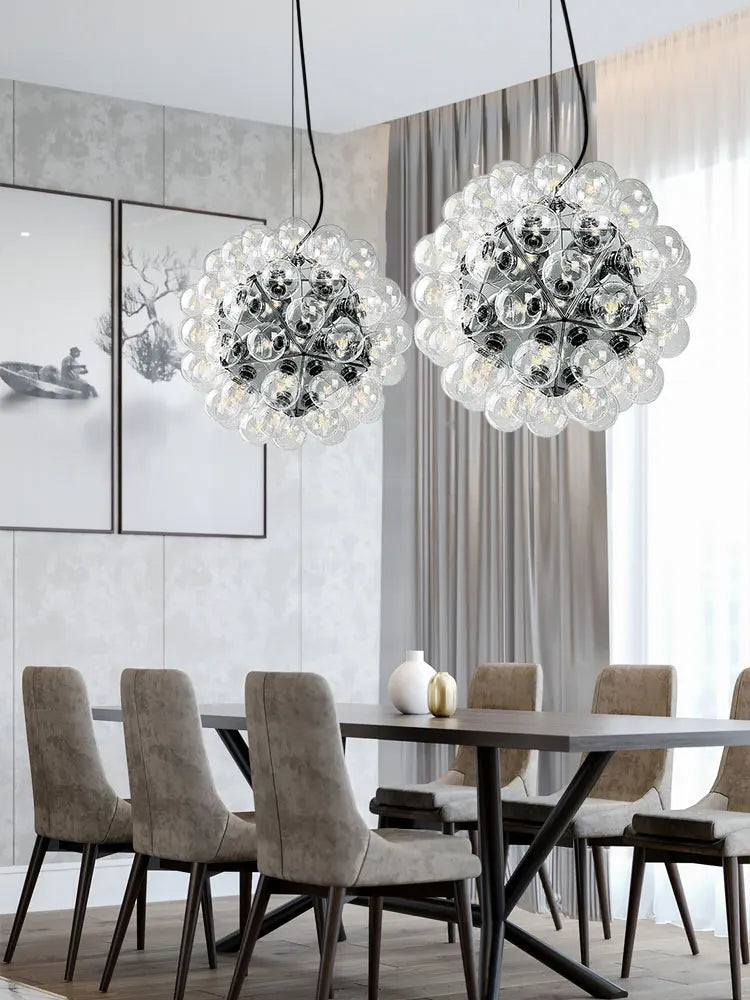 Afralia™ Clear Glass Bubble G4 LED Dandelion Chandelier - Gold/Silver/Black Hardware
