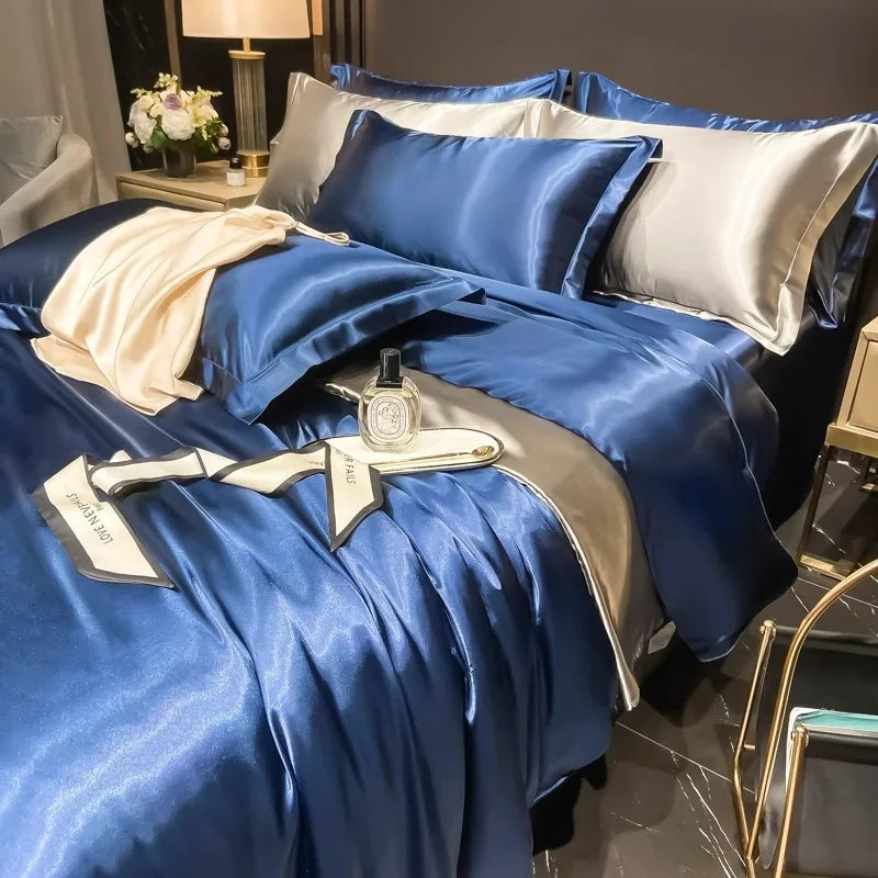 Afralia™ Silk Bedding Set: Mulberry Silk Duvet Set with Fitted Sheet, King or Queen Size