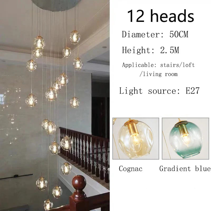 Afralia™ Glass Ball Spiral Chandelier for Luxury Living Space