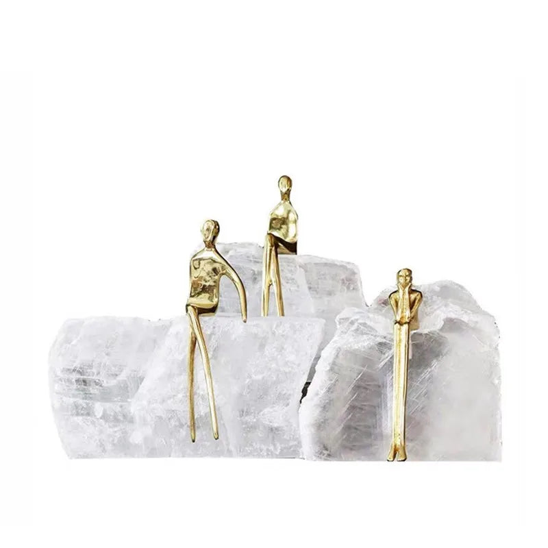 Afralia™ Golden Man Crystal Mountain Sculpture Home Decor Handcraft