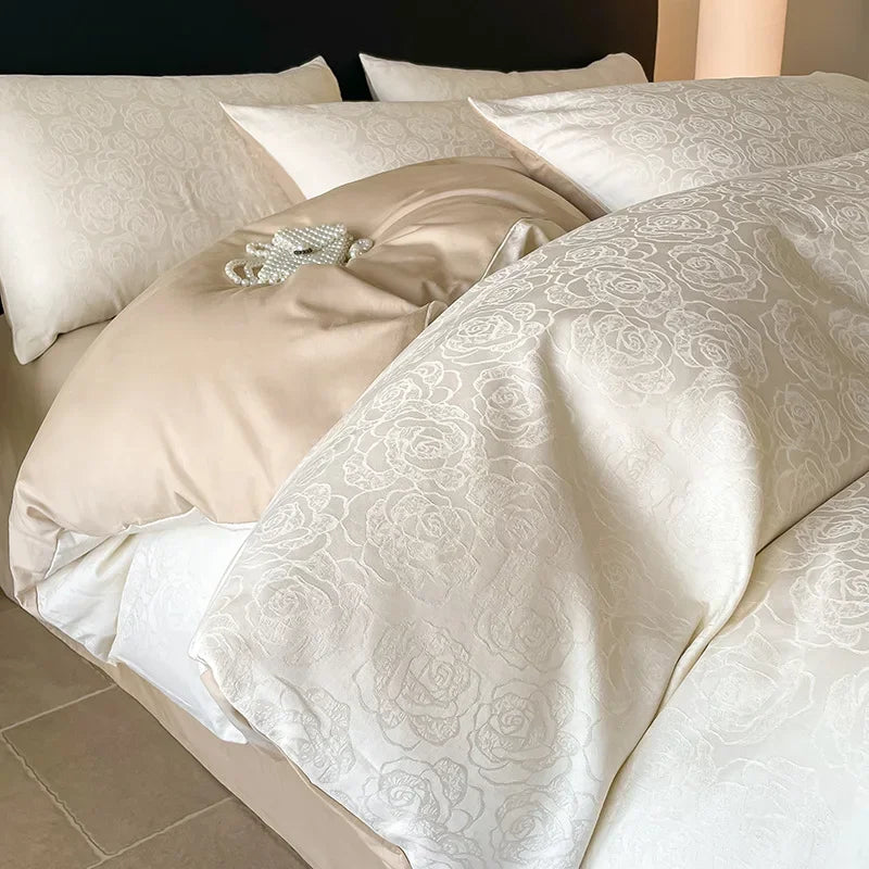 Afralia™ Satin Jacquard Cotton Fitted Sheet Set for Adults 1.5/1.8M Bed