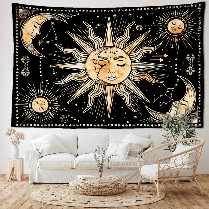 Afralia™ Star Sun Moon Tarot Tapestry: Mystic Hippie Wall Hanging for Home Decor