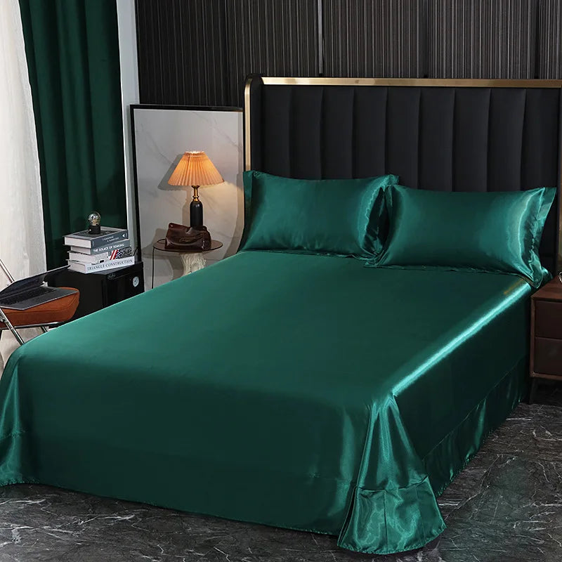 Afralia™ Silk King Bed Sheet Set with Pillowcase - Luxuriously Soft Solid Color Flat Sheet