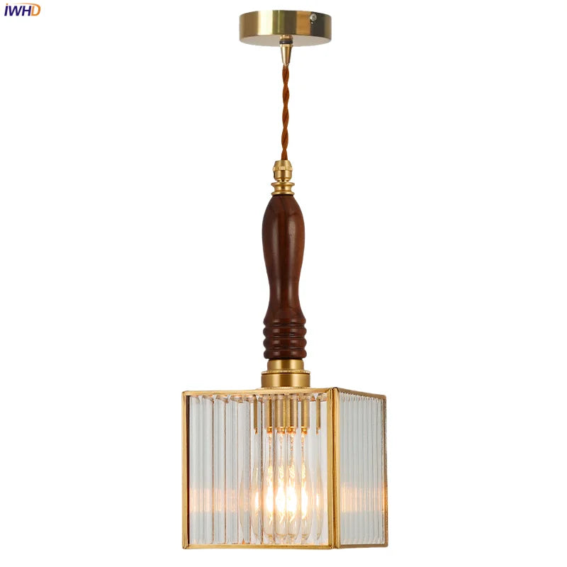 Afralia™ Glass LED Pendant Lamp: Japanese Vintage Copper Hanging Light for Home Decor