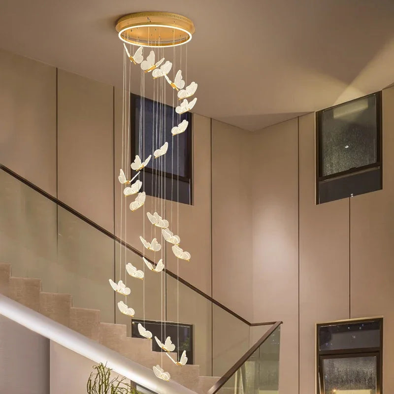Afralia™ Butterfly LED Chandelier for Villa Duplex Living Room Decoration