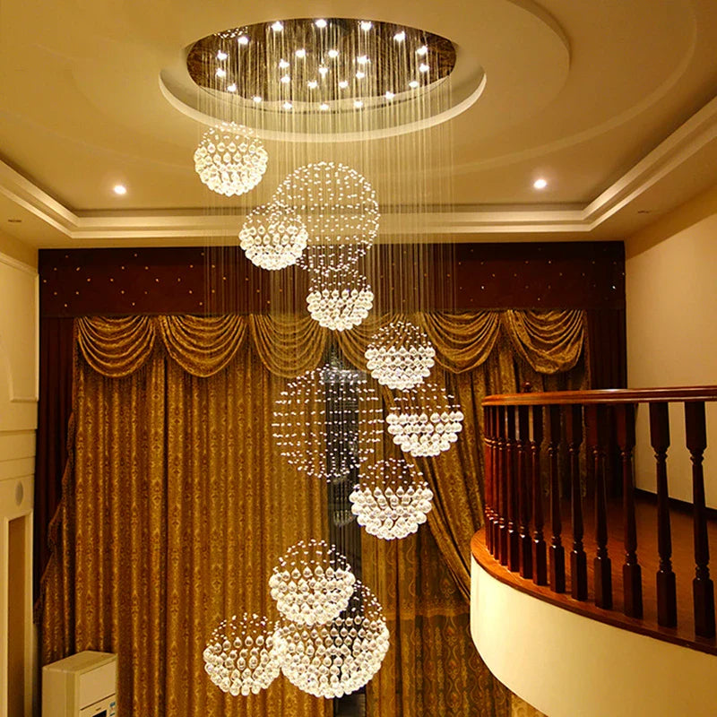 Afralia™ Crystal Ball LED Chandelier: Modern Industrial Pendant Light for Living Room