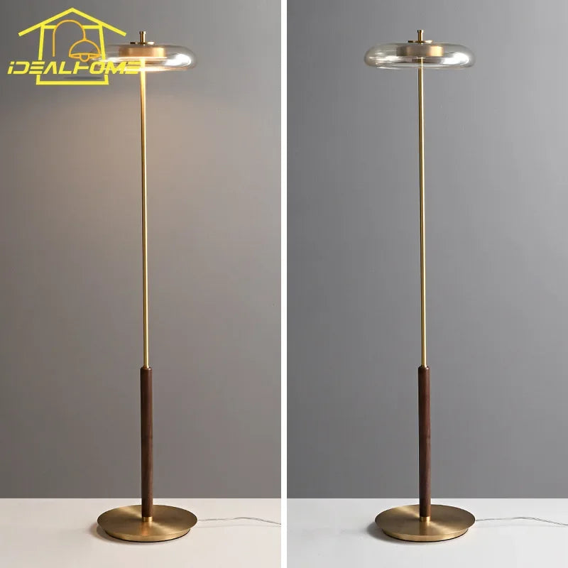 Afralia™ Classic Luxury Brass Walnut Floor Lamp LED Interior Lighting