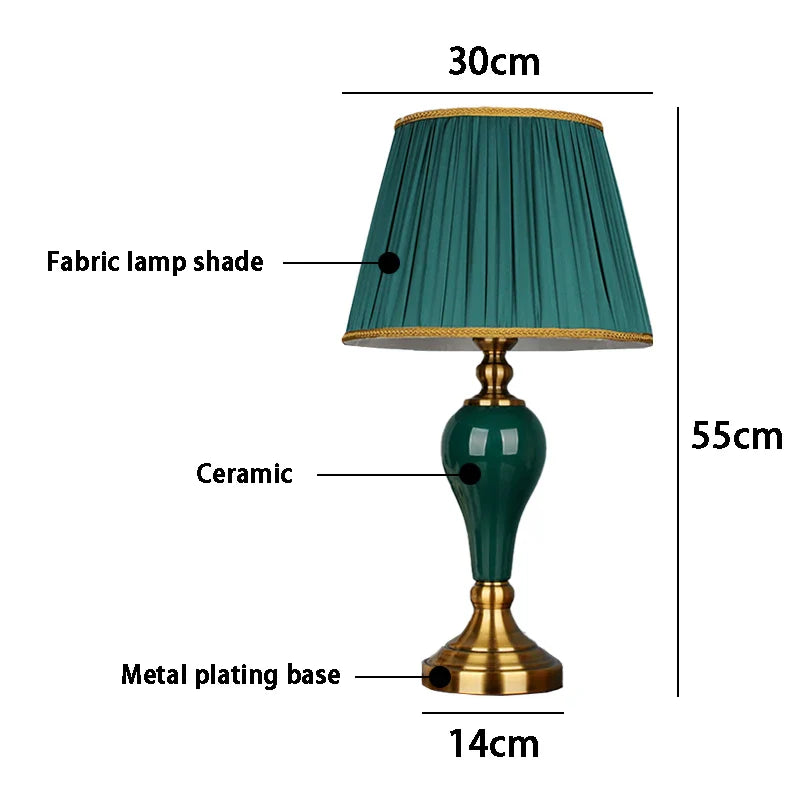 Afralia™ Green Ceramic Table Lamp with European Cloth Cover for Modern Living Room and Bedroom