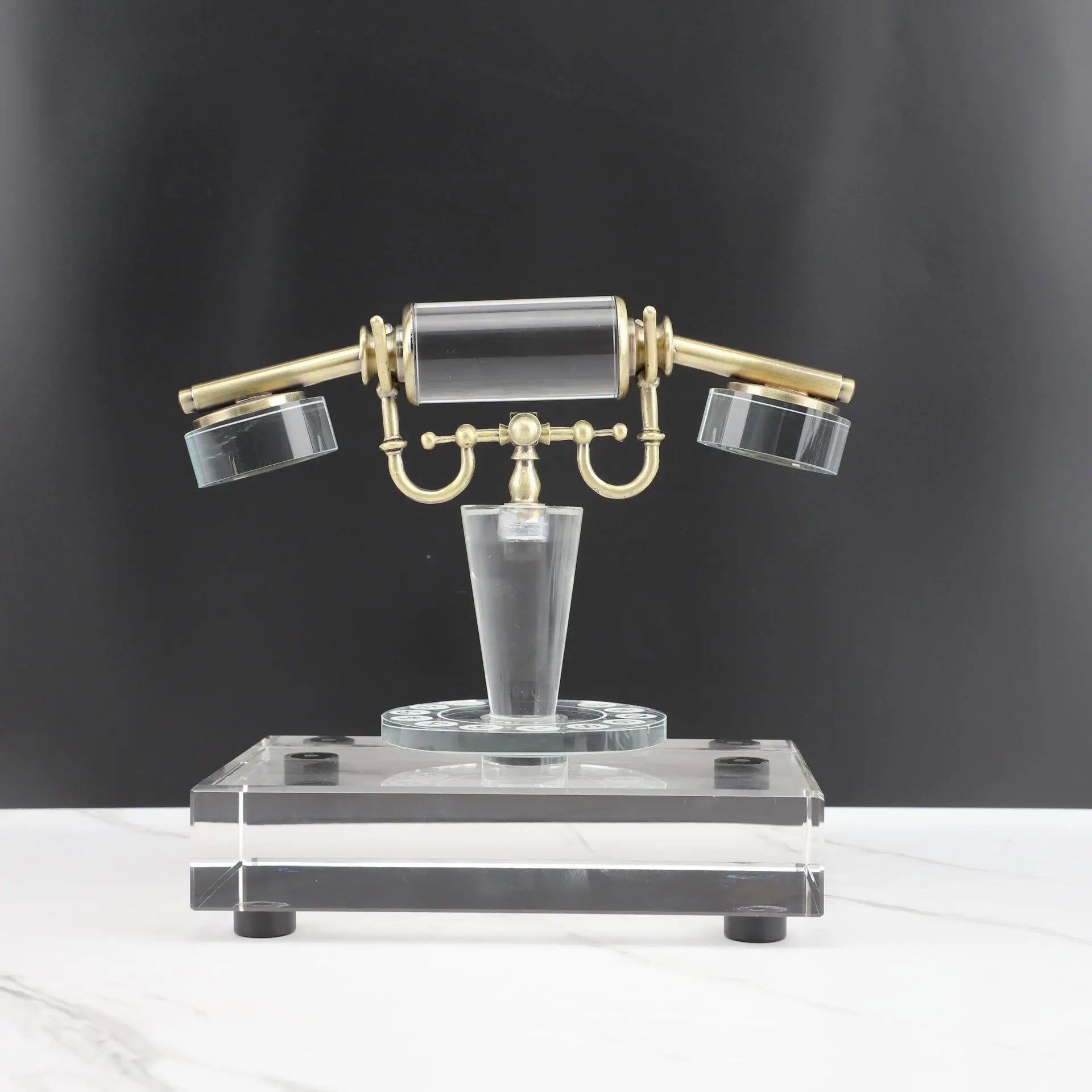 Afralia™ Crystal Phone Sculpture: Vintage Transparent Home Decor for Desktops and Living Rooms