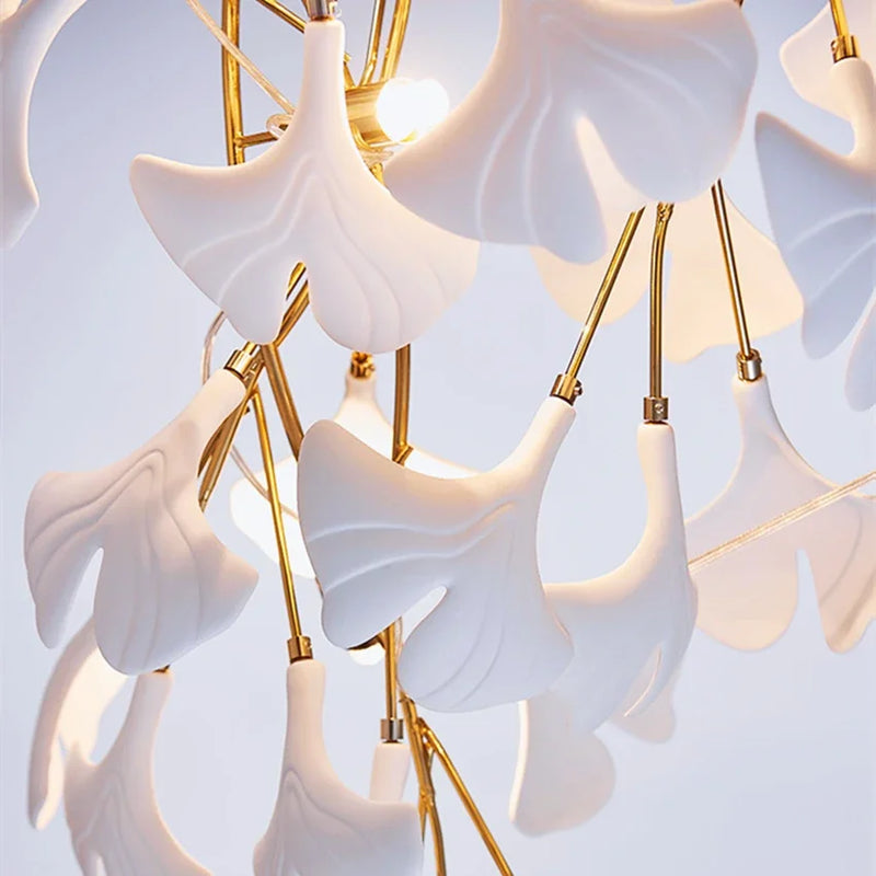 Afralia™ Ceramic Ginkgo Branch Chandelier LED Pendant for Luxurious Dining and Study Room