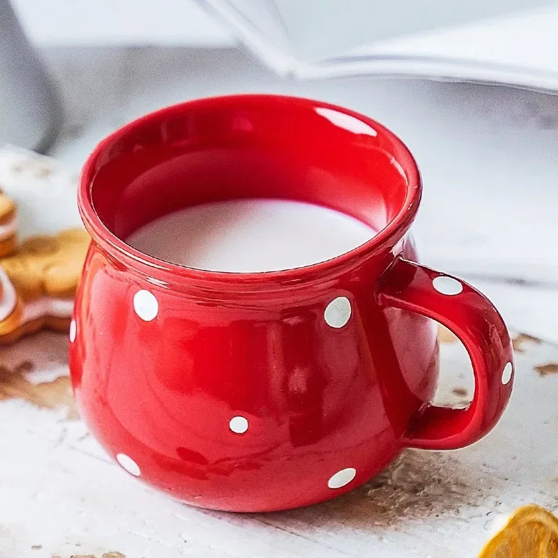Afralia™ Polka Dot Ceramic Breakfast Mug Set with Lid and Spoon