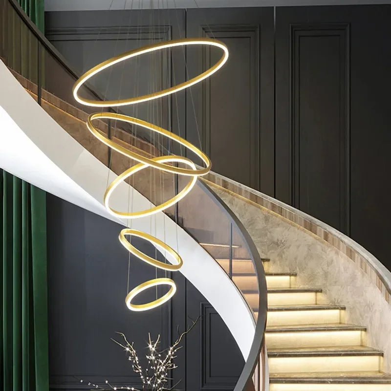 Afralia™ Modern Minimalist Large LED Chandelier for Villa Stairs, Living Room, Dining Room