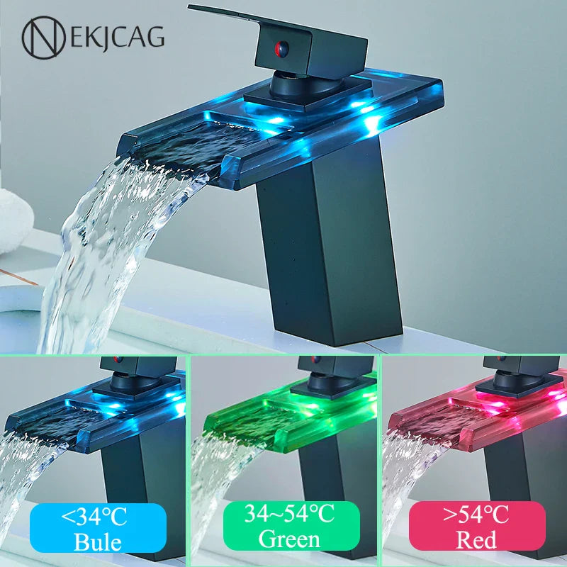 Afralia™ LED Color Changing Waterfall Basin Faucet with Mixer Tap for Bathroom Sink