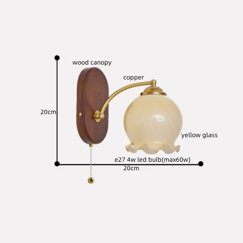 Afralia™ LED Japanese Style Wall Lights Copper Wood Bedside Lamp for Home Bedroom