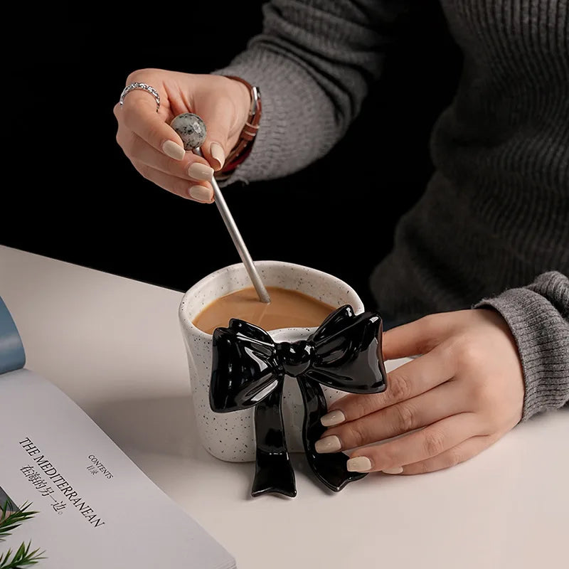 Afralia™ Bowknot Porcelain Coffee Cup | Exquisite Tea Mug for Dining Table