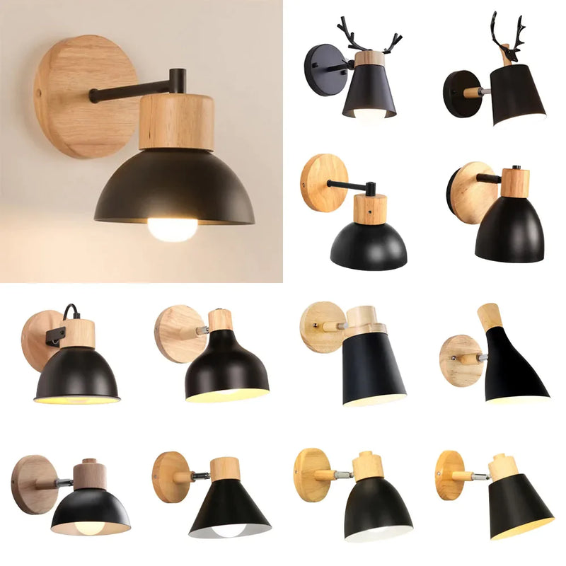 Afralia™ Modern Black Wooden Wall Light LED Sconce for Bedroom Living Room Aisle