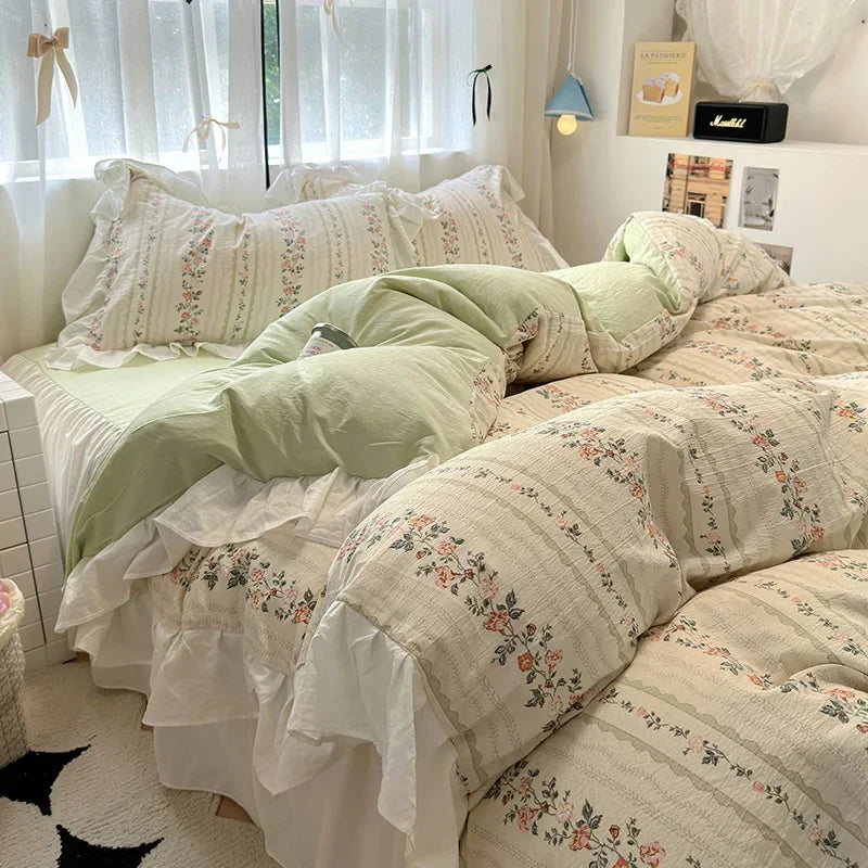 Afralia™ French Washed Cotton Princess Flower Quilt Cover Set - Spring Floral Bedding