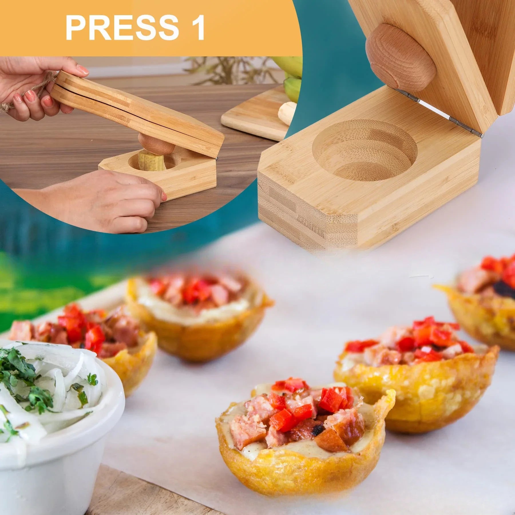 Afralia™ 2-In-1 Wooden Banana Smasher & Meatball Maker for Tostones