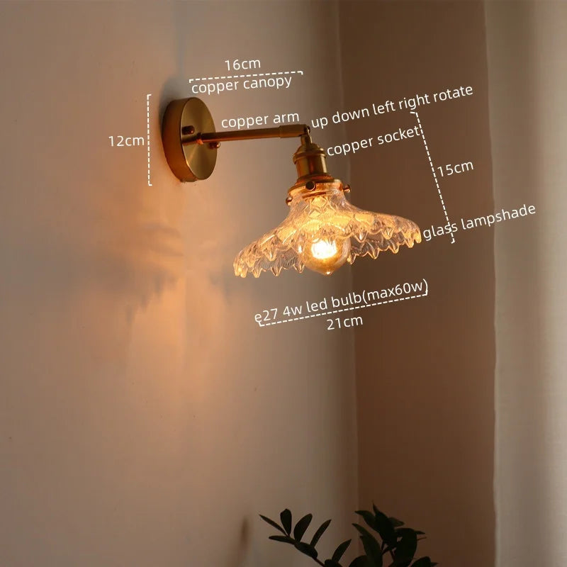 Afralia™ Modern Glass Copper LED Wall Lights Living Room Kitchen Bedside Lamp