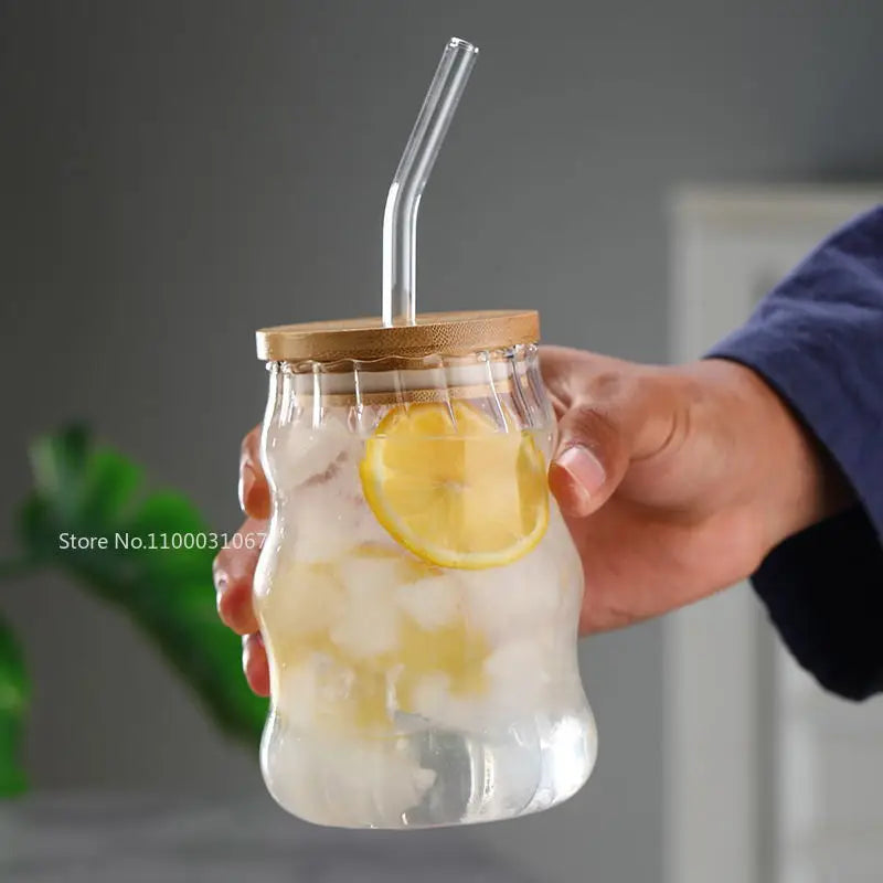 Afralia™ Glass Cup Set with Lid and Straw, Transparent Drinkware for Tea, Juice, Beer or Milk