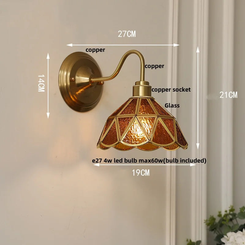Afralia™ Vintage Green Glass LED Wall Sconce with Copper Knob Switch