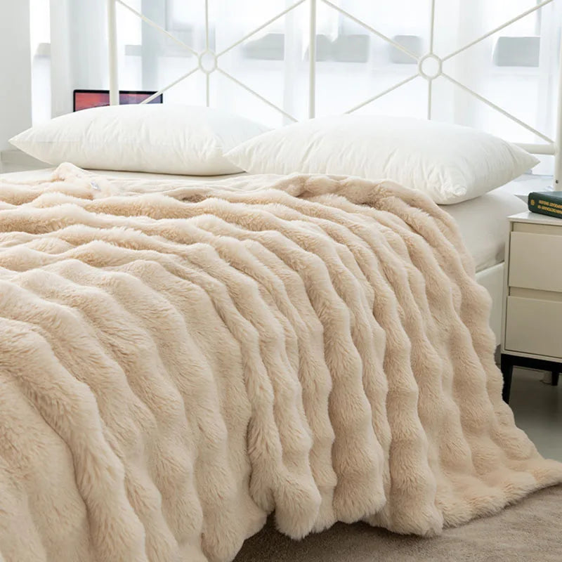 Afralia™ Cozy Faux Rabbit Velvet Blanket for Office Nap – Twin Size Luxurious Solid Color Woolen Blanket