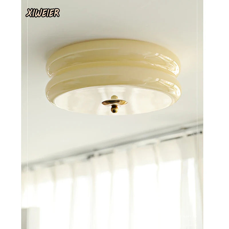 Afralia™ Cream Medieval Glass Ceiling Lamp for Living Room, Dining Room, Bedroom & Study