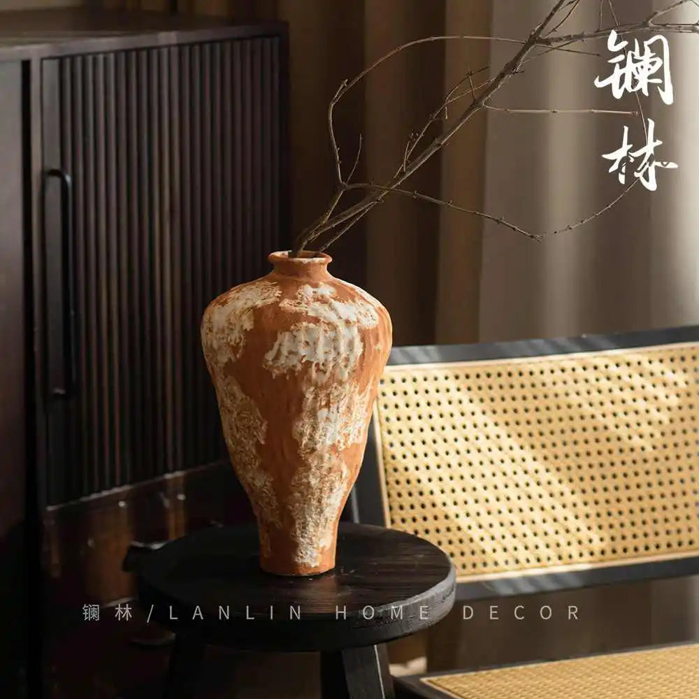 Afralia™ Wabi-Sabi Pottery Vase, Stylish TV Cabinet Decor, Artistic Flower Pot