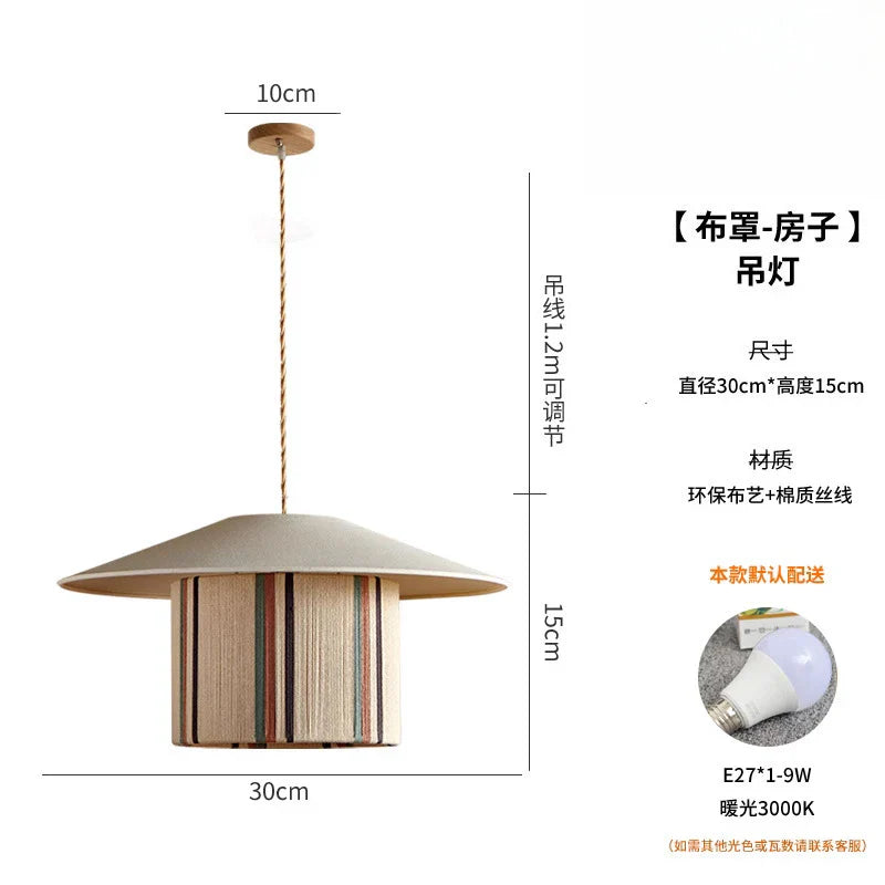 Afralia™ Wabi-sabi Cotton Wood Pendant Light LED E27 Retro Hemp Rope Hanging Lamp