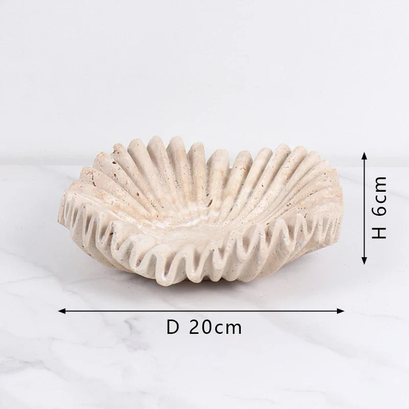 Afralia™ Marble Ruffle Bowl | Travertine Scallop Decorative Tray | Home Fruit & Jewelry Décor