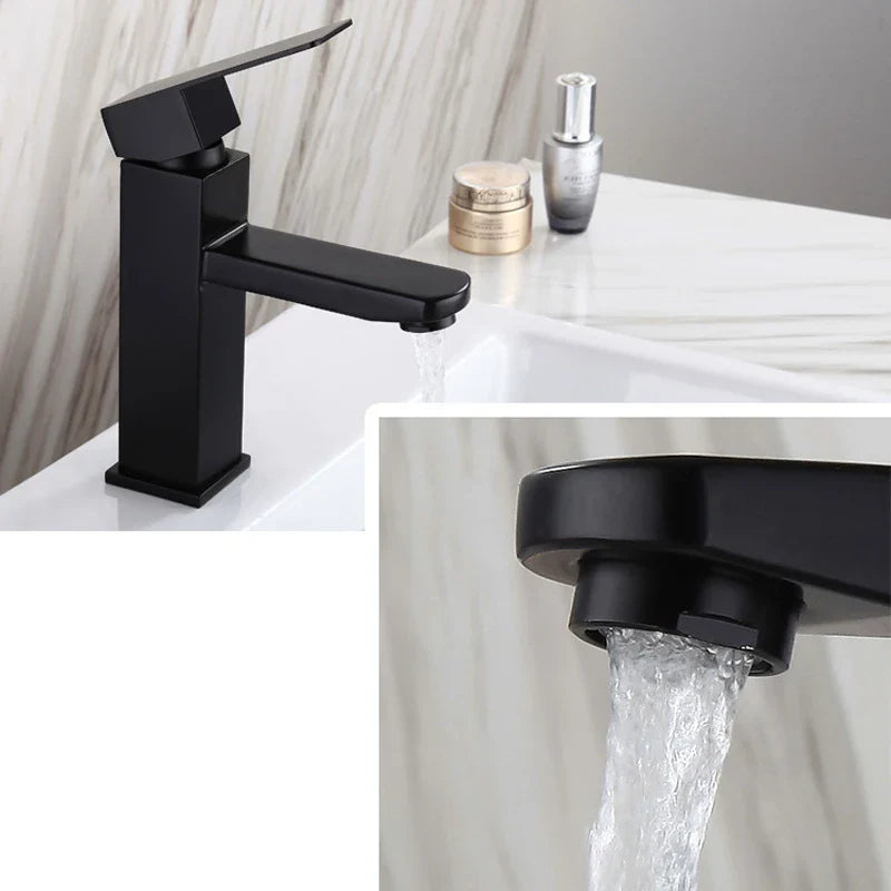 Afralia™ Black Basin Faucet Single Handle Hot Cold Water Mixer for Bathroom Sink