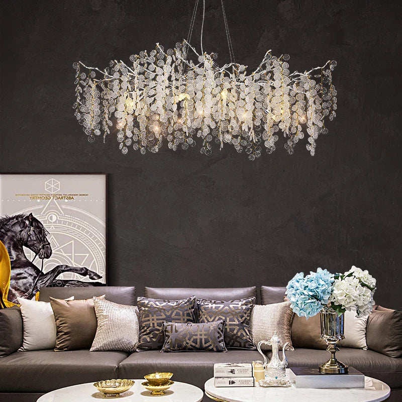 Afralia™ Silver Money Tree Crystal Chandelier for Kitchen Bedroom & Living Room