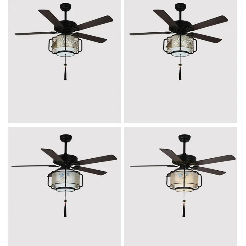 Afralia™ Retro Lantern Ceiling Fan Light Industrial Black Ventilator Lighting