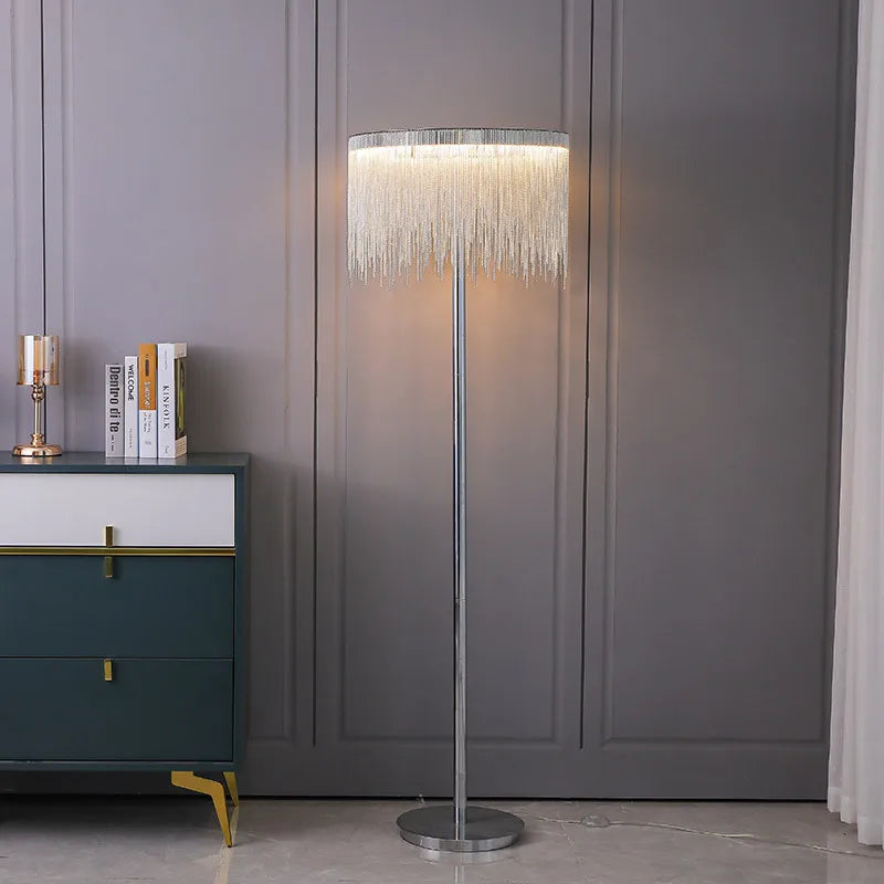Afralia™ Nordic Tassel Aluminum Chain Floor Lamp - Modern Luxury LED Home Decor